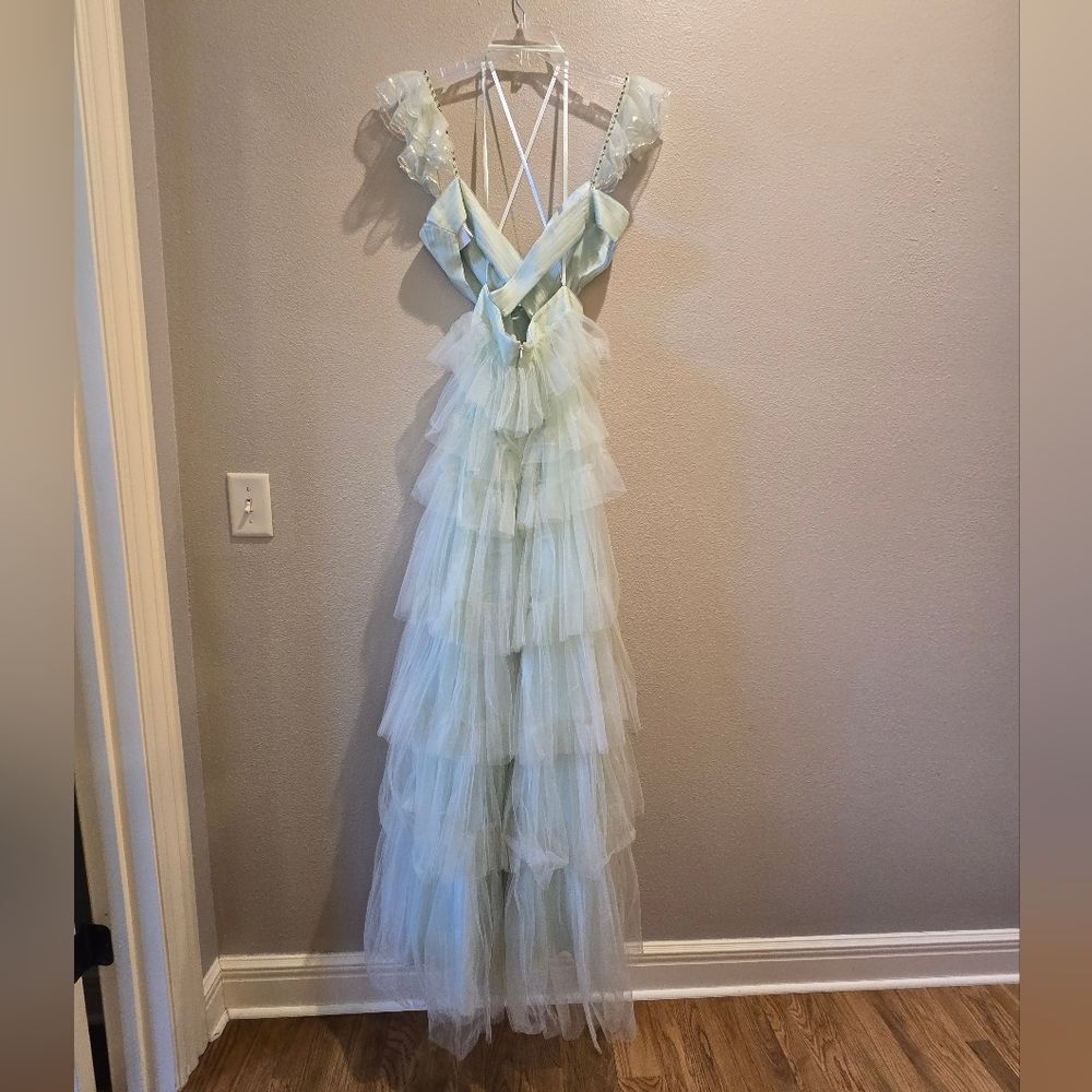 NWT Mac Duggal Mint Green Ruffle Maxi Dress Sz 6 - Picture 7 of 8